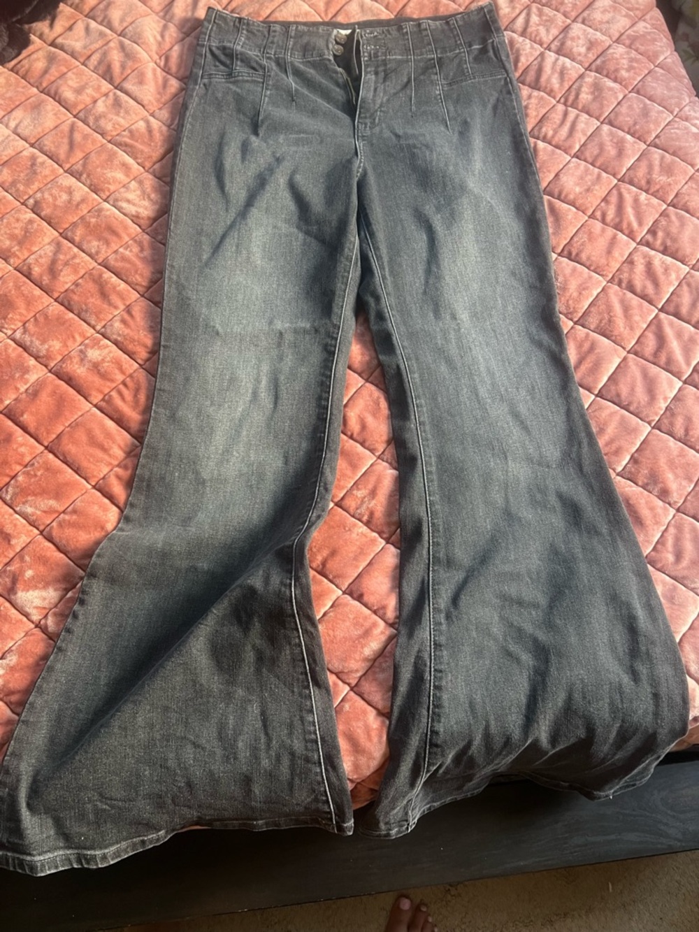 Flared Dark Gray Women's Jeans - Classic Wide Leg